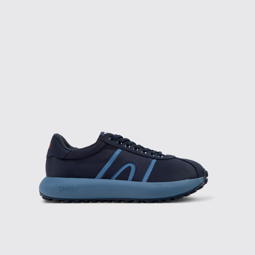 Image of Side view of Pelotas Athens Blue Stitch-Free Sneakers for Men.