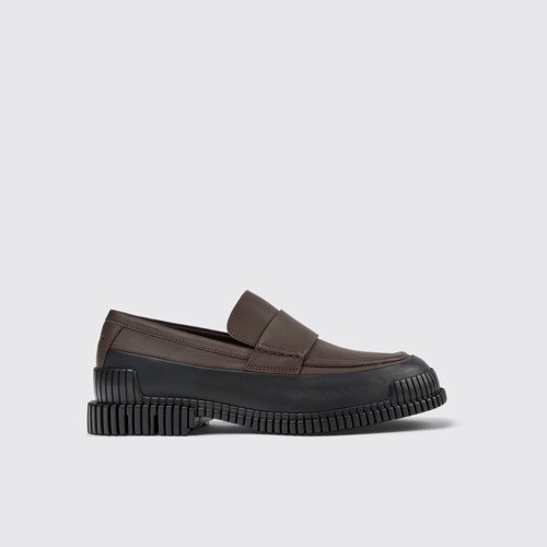 Image of Side view of Pix Brown-black Leather Moccasin for Men