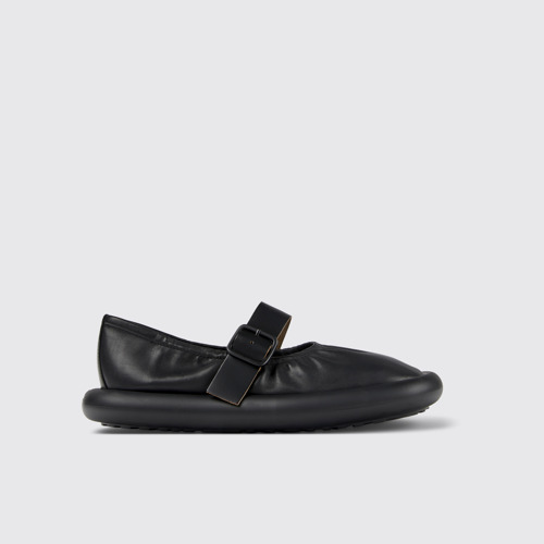 Image of Side view of Aqua Black Leather Ballerina for Men