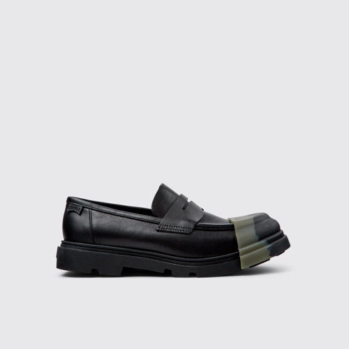Image of Side view of Junction Black Leather Moccasin Shoes for Men.