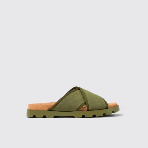 Side view of Brutus Sandal Green Textile Slide for Men