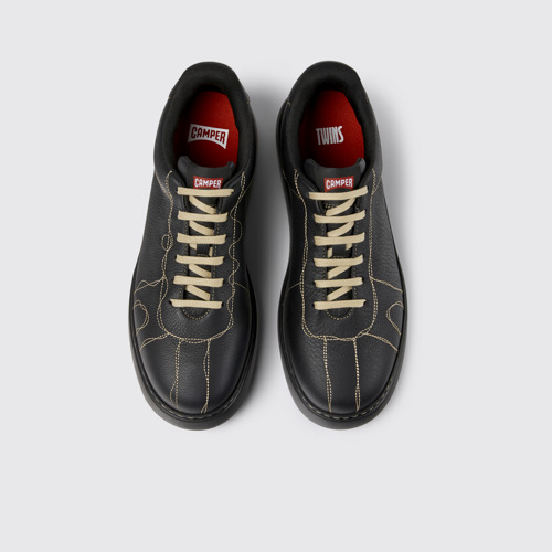Overhead view of Twins Black Leather Sneaker for Men