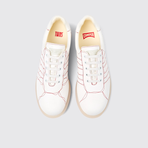 Image of Overhead view of Twins White Leather Oxford Sneaker for Men