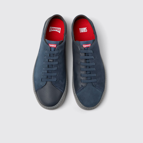 Image of Overhead view of Twins Blue Nubuck and Leather Shoes for Men.