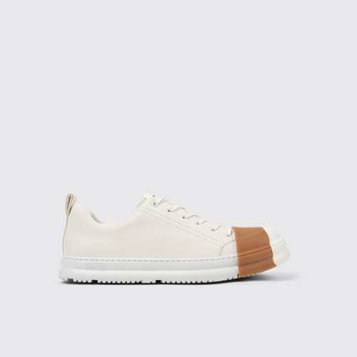 Image of Side view of Junction Runner White Leather Men's Sneakers.