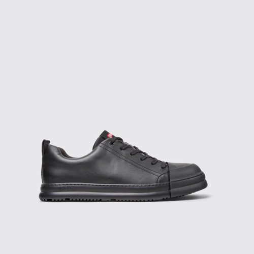 Image of Side view of Junction Runner Black Leather Sneakers for Men.