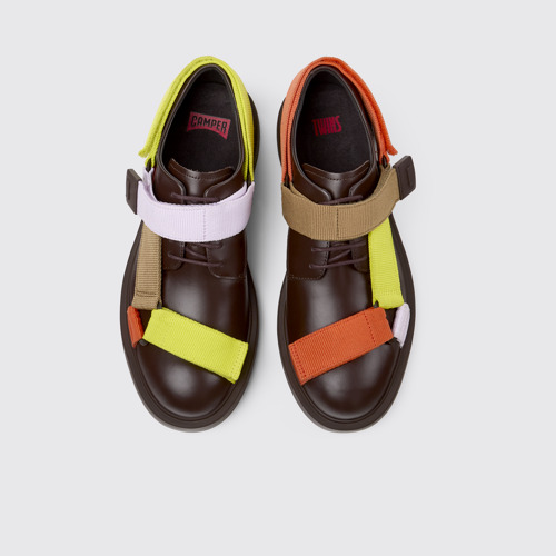 Image of Overhead view of Twins Brown leather and textile shoes for men
