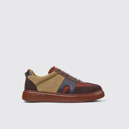 Image of Side view of Runner K21 Brown textile and nubuck sneakers for men