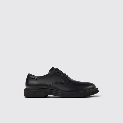 Image of Side view of Norman Black Leather Men's Shoes.