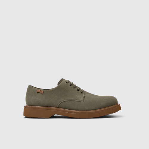 Image of Side view of Norman Green Nubuck Shoes for Men.