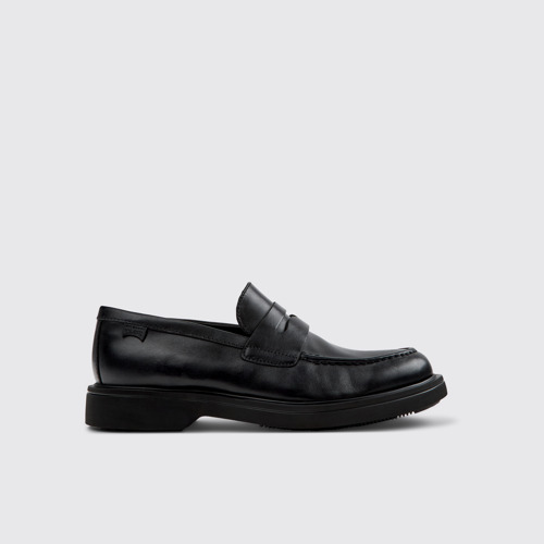 Image of Side view of Norman Black Leather Men's Shoes.