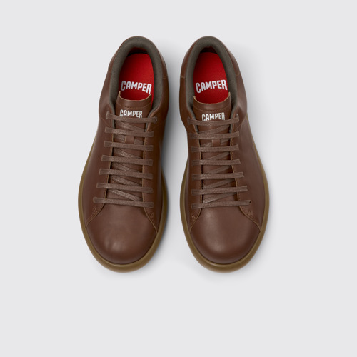 Image of Overhead view of Pelotas Soller Brown Leather Sneakers for Men.