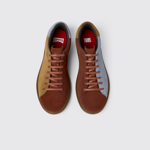 Image of Overhead view of Twins Red and brown nubuck sneaker for men