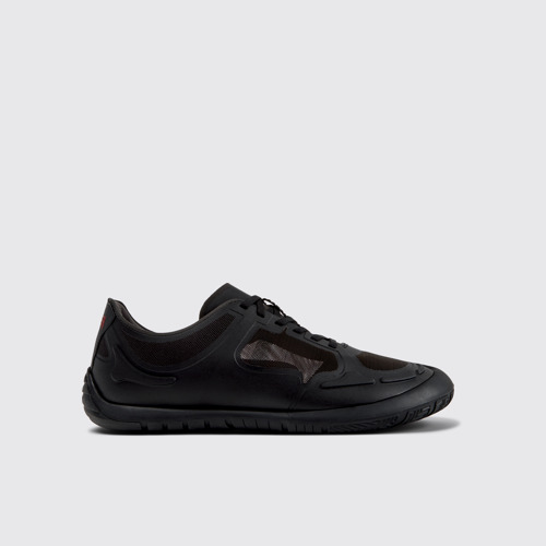 Image of Side view of Path Black Textile Men's Sneakers.