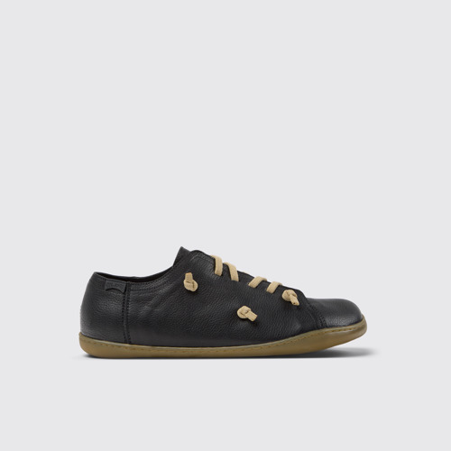 Image of Side view of Twins Black Leather Men's Shoe.