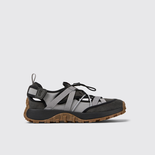 Image of Side view of Drift Trail VIBRAM Gray Recycled PET and Nubuck Men's Sneakers.