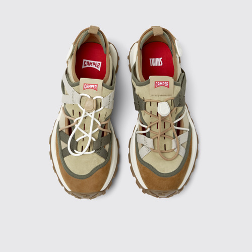 Image of Overhead view of Twins Multicolor Recycled PET and Nubuck Men's Sneakers.