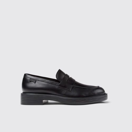 Image of Side view of Dean Black Leather Moccasins for Men.