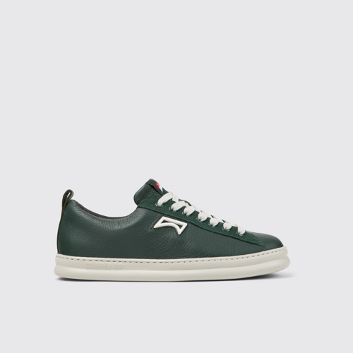 Image of Side view of Runner Green Leather and Nubuck Sneakers for Men.