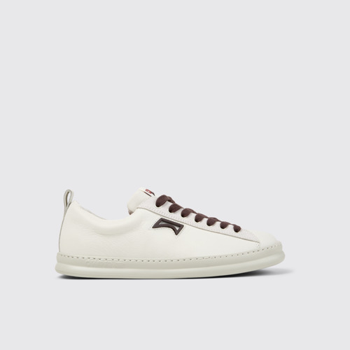 Image of Side view of Runner White Leather and Nubuck Sneakers for Men.