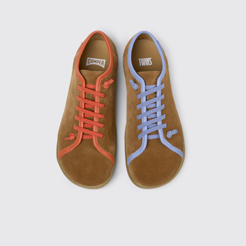 Image of Overhead view of Twins Multicolor Suede and Leather Shoes for Men.