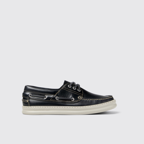 Image of Side view of Runner Blue Nubuck Moccasin Shoes for Men.