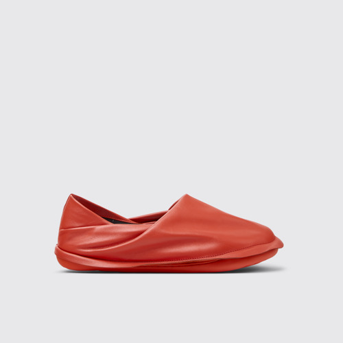 Image of Side view of Camper x ISSEY MIYAKE - Peu Form Red Leather Men's Shoes.