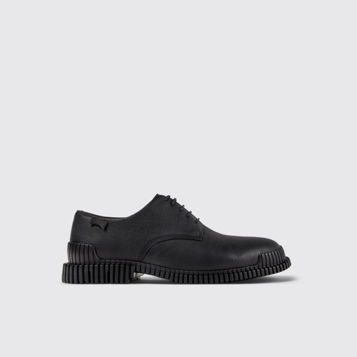 Image of Side view of Pix Black Leather Shoes for Men.