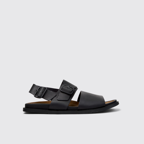 Side view of Lluc Sandal Black Leather Sandals for Men.