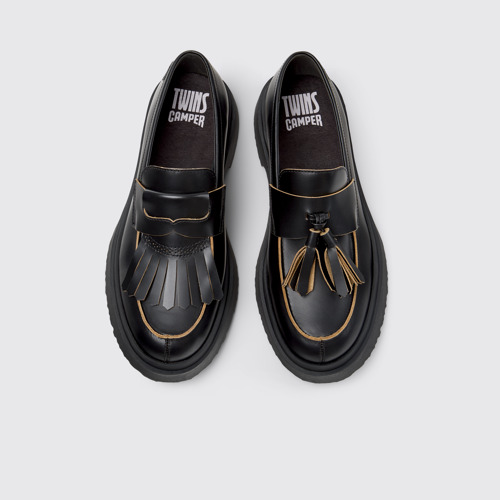 Twins Chaussures bateau en cuir noir Pour homme.