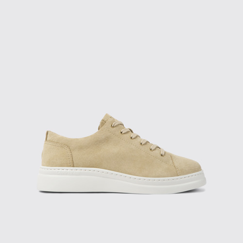 Image of Side view of Runner Up Beige Nubuck Women's Sneakers.