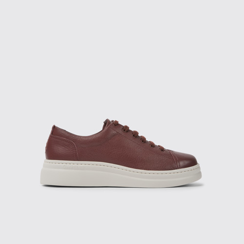 Image of Side view of Runner Up Burgundy leather women's sneakers