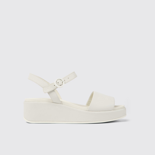 Image of Side view of Misia White leather sandals for women