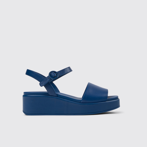 Side view of Misia Blue Leather Sandals for Women.