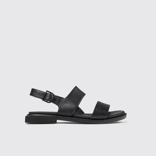 Image of Side view of Edy Black Leather Sandal for Women