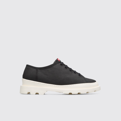 Side view of Brutus Black textile shoe for women