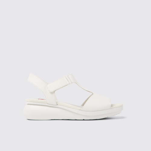 Image of Side view of Balloon White leather sandals for women