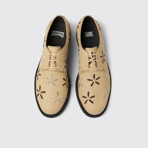 Image of Overhead view of Twins Beige leather shoes for women
