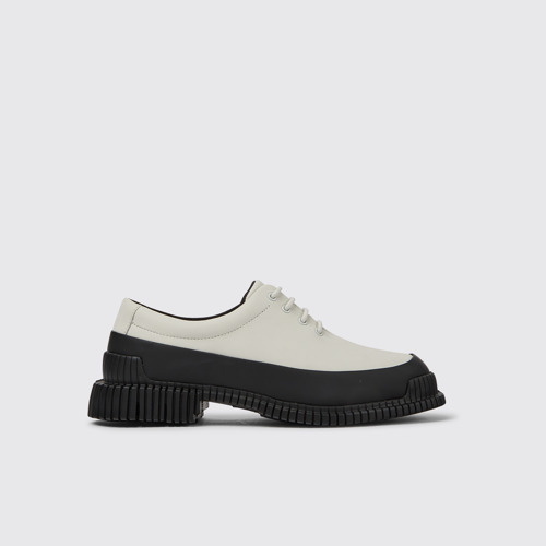 Image of Side view of Pix White and black leather lace-up shoes