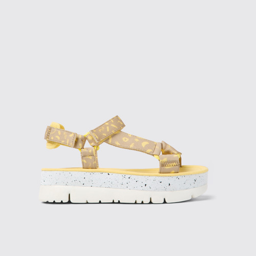 Side view of Oruga Up Multicolored textile sandals for women