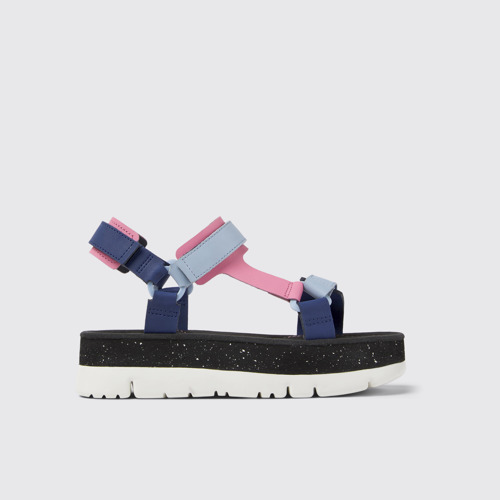 Side view of Oruga Up Multicolored leather sandals for women
