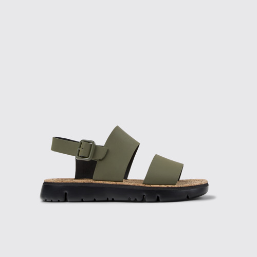 Side view of Oruga Green Leather Sandals for Women.