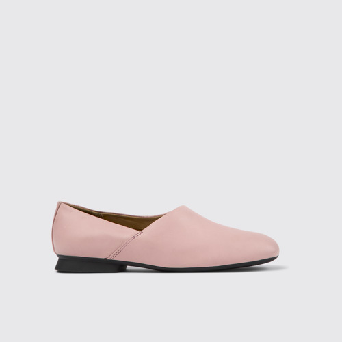 Image of Side view of Casi Myra Pink leather ballerinas for women
