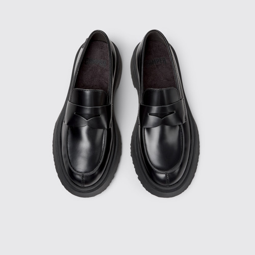 Image of Overhead view of Walden Black Leather Moccasin Ballerinas for Women.