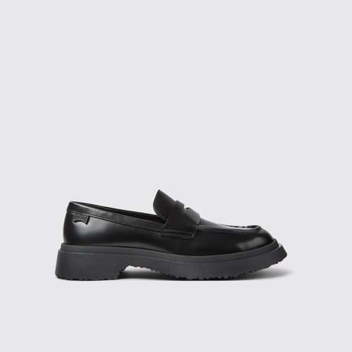 Image of Side view of Walden Black Leather Moccasin Ballerinas for Women.