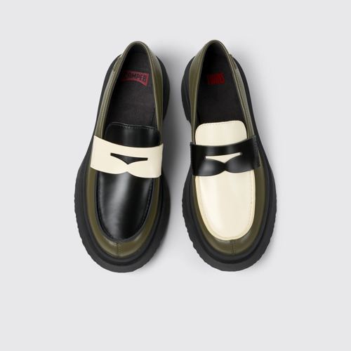 Image of Overhead view of Twins Multicolor Leather Moccasins/Ballerinas for Women.