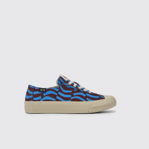 Image of Side view of Camaleon Blue and burgundy sneakers for women