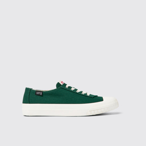 Image of Side view of Camaleon Green recycled cotton sneakers for women