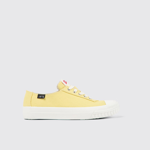 Image of Side view of Camaleon Yellow recycled cotton sneakers for women