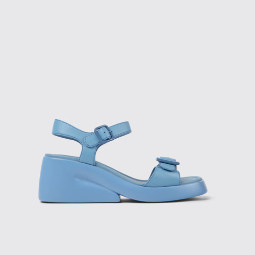 Image of Side view of Kaah Blue leather sandals for women